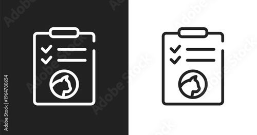 Cat health list icon. Linear black, white icon from pet shop collection. Outline cat health list vector. Thin line symbol isolated on white and black background
