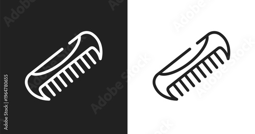 Pet comb icon. Linear black, white icon from pet shop collection. Outline pet comb vector. Thin line symbol isolated on white and black background