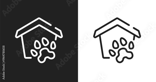 Pet shelter icon. Linear black, white icon from pet shop collection. Outline pet shelter vector. Thin line symbol isolated on white and black background