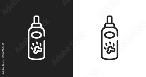 Pet lotion icon. Linear black, white icon from pet shop collection. Outline pet lotion vector. Thin line symbol isolated on white and black background
