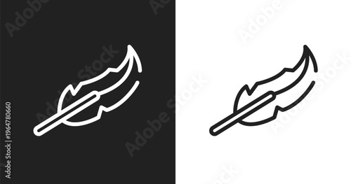 Feathers icon. Linear black, white icon from feathers set collection. Outline feathers vector. Thin line symbol isolated on white and black background