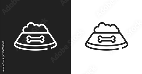 Dog food icon. Linear black, white icon from pet shop collection. Outline dog food vector. Thin line symbol isolated on white and black background