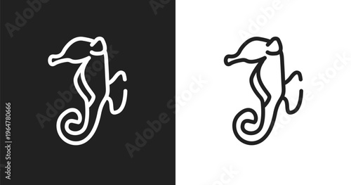 Sea horse icon. Linear black, white icon from minimal animals collection. Outline sea horse vector. Thin line symbol isolated on white and black background