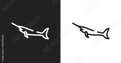 Big swordfish icon. Linear black, white icon from fauna collection. Outline big swordfish vector. Thin line symbol isolated on white and black background