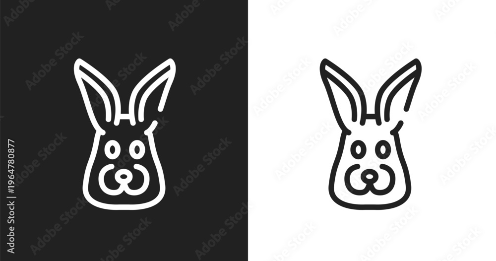 Obraz premium Rabbit head icon. Linear black, white icon from fauna collection. Outline rabbit head vector. Thin line symbol isolated on white and black background
