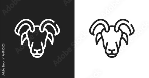 Male sheep head icon. Linear black, white icon from fauna collection. Outline male sheep head vector. Thin line symbol isolated on white and black background