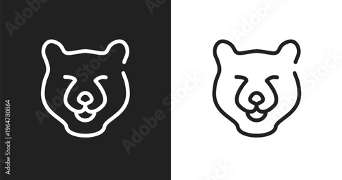 Bear head icon. Linear black, white icon from fauna collection. Outline bear head vector. Thin line symbol isolated on white and black background