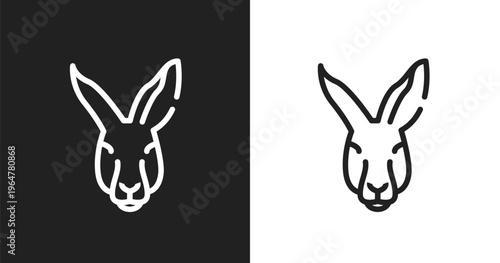 Kangaroo head icon. Linear black, white icon from fauna collection. Outline kangaroo head vector. Thin line symbol isolated on white and black background