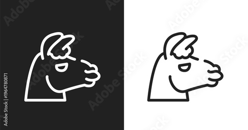 Lama head icon. Linear black, white icon from fauna collection. Outline lama head vector. Thin line symbol isolated on white and black background