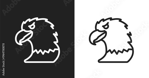 Eagle head icon. Linear black, white icon from fauna collection. Outline eagle head vector. Thin line symbol isolated on white and black background