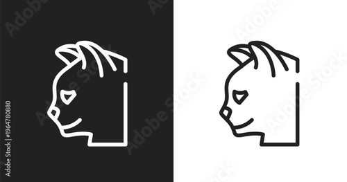 Cat head icon. Linear black, white icon from fauna collection. Outline cat head vector. Thin line symbol isolated on white and black background