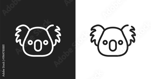 Koala head icon. Linear black, white icon from fauna collection. Outline koala head vector. Thin line symbol isolated on white and black background
