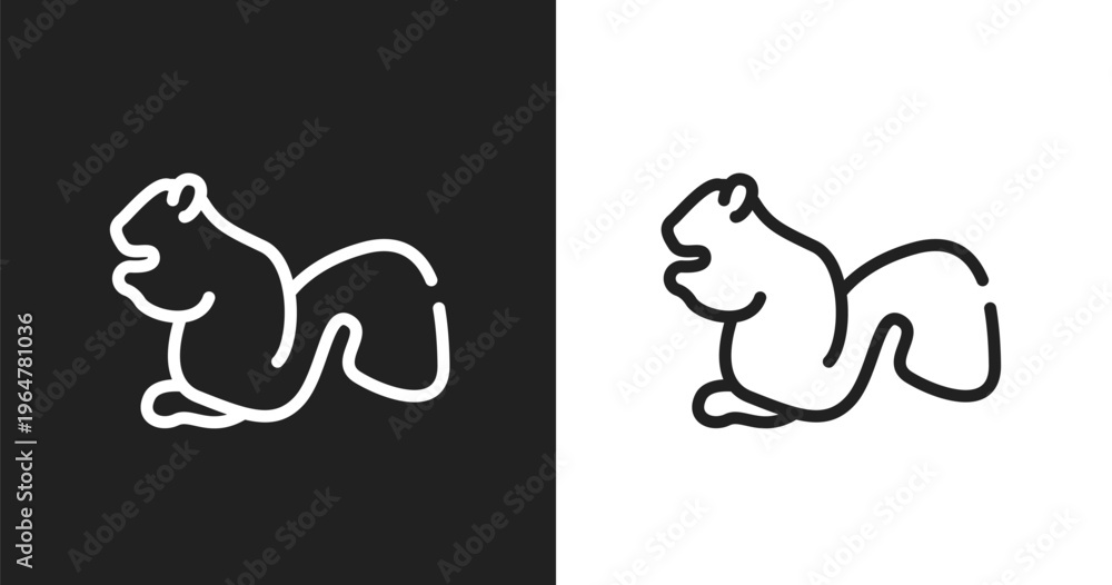 Obraz premium Sitting squirrell icon. Linear black, white icon from free animals collection. Outline sitting squirrell vector. Thin line symbol isolated on white and black background