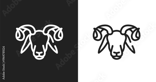 Ram icon. Linear black, white icon from free animals collection. Outline ram vector. Thin line symbol isolated on white and black background