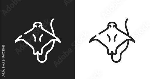 Stingray with long tail icon. Linear black, white icon from free animals collection. Outline stingray with long tail vector. Thin line symbol isolated on white and black background