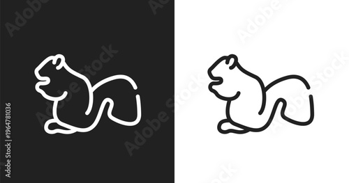 Sitting squirrell icon. Linear black, white icon from free animals collection. Outline sitting squirrell vector. Thin line symbol isolated on white and black background