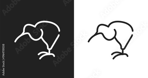 Kiwi eating icon. Linear black, white icon from free animals collection. Outline kiwi eating vector. Thin line symbol isolated on white and black background