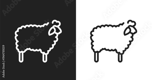 Sheep with wool icon. Linear black, white icon from free animals collection. Outline sheep with wool vector. Thin line symbol isolated on white and black background