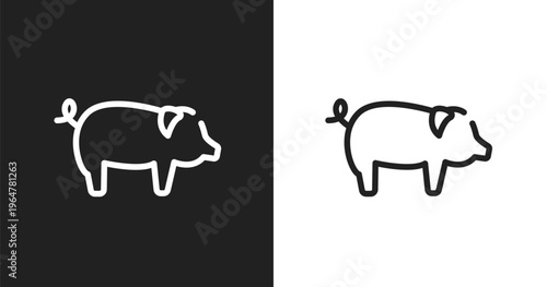 Pig with round tail icon. Linear black, white icon from free animals collection. Outline pig with round tail vector. Thin line symbol isolated on white and black background