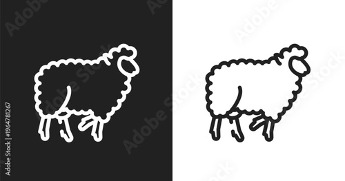 Sheep with curly wool icon. Linear black, white icon from sheeps collection. Outline sheep with curly wool vector. Thin line symbol isolated on white and black background