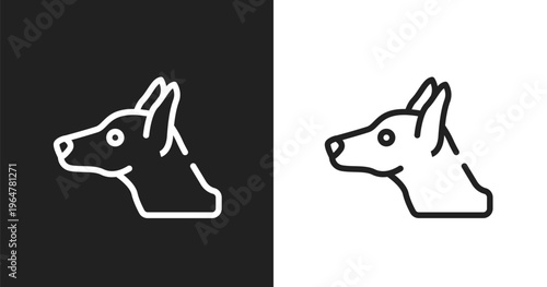 Doberman dog head icon. Linear black, white icon from woof woof collection. Outline doberman dog head vector. Thin line symbol isolated on white and black background