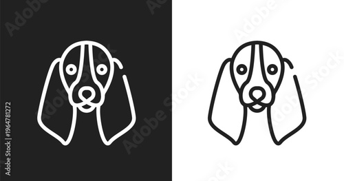 Basset hound dog head icon. Linear black, white icon from woof woof collection. Outline basset hound dog head vector. Thin line symbol isolated on white and black background