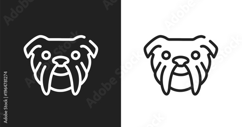 Bulldog head icon. Linear black, white icon from woof woof collection. Outline bulldog head vector. Thin line symbol isolated on white and black background