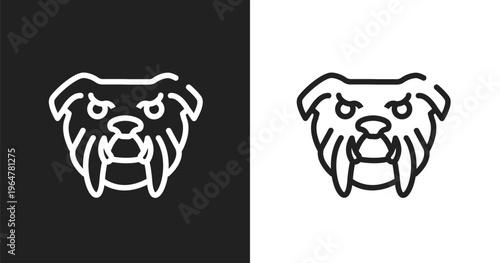 Angry bulldog face icon. Linear black, white icon from woof woof collection. Outline angry bulldog face vector. Thin line symbol isolated on white and black background