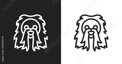 Long haired dog head icon. Linear black, white icon from woof woof collection. Outline long haired dog head vector. Thin line symbol isolated on white and black background