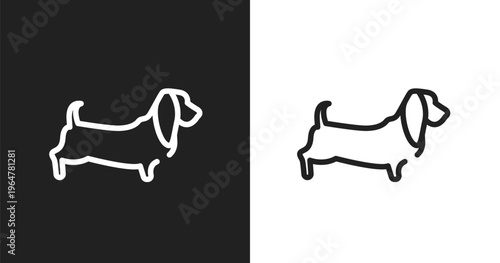 Dog with long ears icon. Linear black, white icon from woof woof collection. Outline dog with long ears vector. Thin line symbol isolated on white and black background