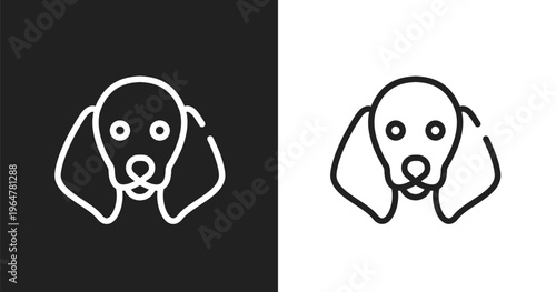 Dog with floppy ears icon. Linear black, white icon from woof woof collection. Outline dog with floppy ears vector. Thin line symbol isolated on white and black background
