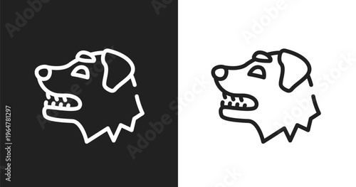 Border collie dog head icon. Linear black, white icon from woof woof collection. Outline border collie dog head vector. Thin line symbol isolated on white and black background