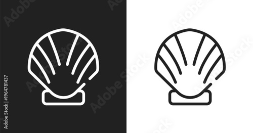 Seashell icon. Linear black, white icon from poi nature collection. Outline seashell vector. Thin line symbol isolated on white and black background