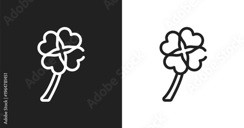 Four leaf clover icon. Linear black, white icon from poi nature collection. Outline four leaf clover vector. Thin line symbol isolated on white and black background
