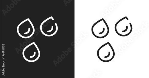 Raindrops icon. Linear black, white icon from poi nature collection. Outline raindrops vector. Thin line symbol isolated on white and black background