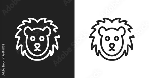 Lion face icon. Linear black, white icon from funny animals collection. Outline lion face vector. Thin line symbol isolated on white and black background