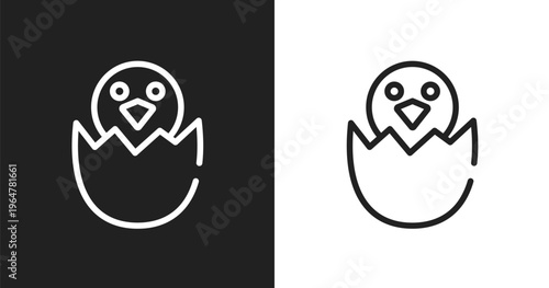 Bird in broken egg icon. Linear black, white icon from birds pack collection. Outline bird in broken egg vector. Thin line symbol isolated on white and black background