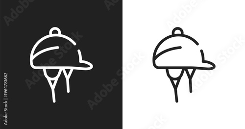 Hat for a jockey icon. Linear black, white icon from horses collection. Outline hat for a jockey vector. Thin line symbol isolated on white and black background
