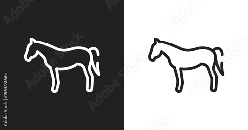 Horse black side shape icon. Linear black, white icon from horses collection. Outline horse black side shape vector. Thin line symbol isolated on white and black background