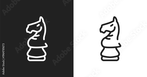 Horse head chess piece icon. Linear black, white icon from horses collection. Outline horse head chess piece vector. Thin line symbol isolated on white and black background