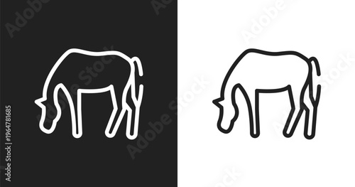 Horse grazing icon. Linear black, white icon from horses collection. Outline horse grazing vector. Thin line symbol isolated on white and black background