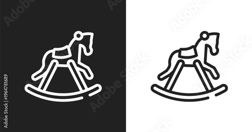 Horse rocker black icon. Linear black, white icon from horses collection. Outline horse rocker black vector. Thin line symbol isolated on white and black background