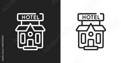 Pets hotel icon. Linear black, white icon from pet hotel collection. Outline pets hotel vector. Thin line symbol isolated on white and black background