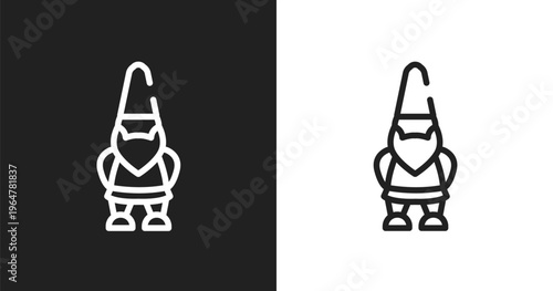 Gnome icon. Linear black, white icon from nature lineal pack collection. Outline gnome vector. Thin line symbol isolated on white and black background