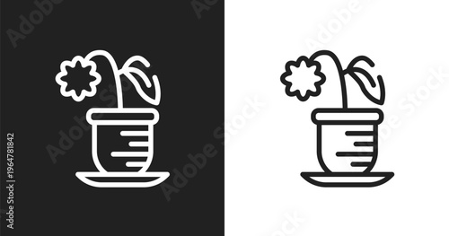 Flower pot icon. Linear black, white icon from nature lineal pack collection. Outline flower pot vector. Thin line symbol isolated on white and black background