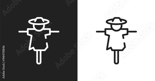 Scarecrow icon. Linear black, white icon from halloween collection. Outline scarecrow vector. Thin line symbol isolated on white and black background