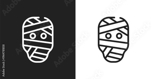 Mummy icon. Linear black, white icon from halloween collection. Outline mummy vector. Thin line symbol isolated on white and black background