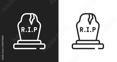 Tombstone icon. Linear black, white icon from halloween collection. Outline tombstone vector. Thin line symbol isolated on white and black background