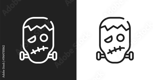 Frankenstein icon. Linear black, white icon from halloween collection. Outline frankenstein vector. Thin line symbol isolated on white and black background