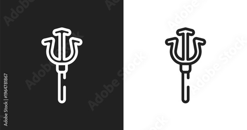Trident icon. Linear black, white icon from halloween collection. Outline trident vector. Thin line symbol isolated on white and black background